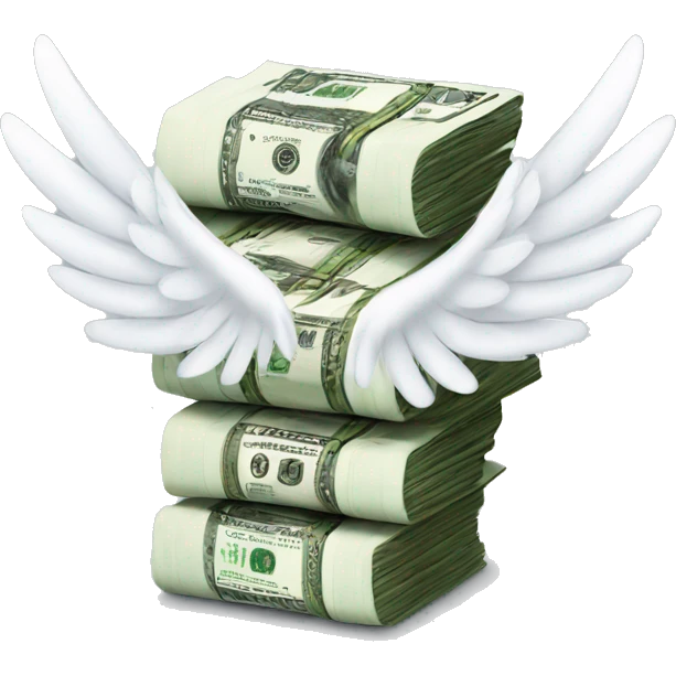 a stack of money with white wings emoji