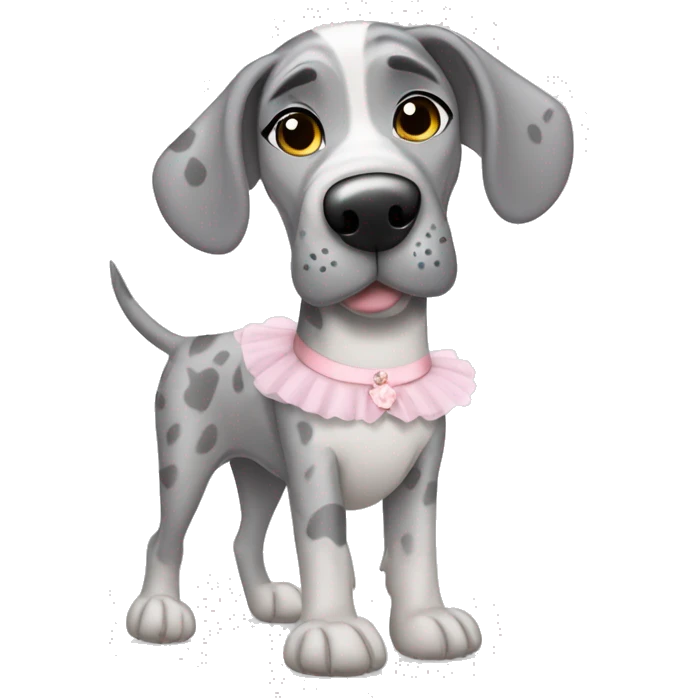 Merle grey Great Dane wearing a ballerina costume  emoji