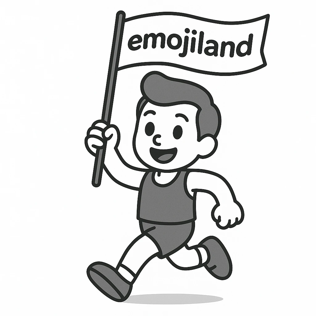happy runner waving a flag that says 'emojiland' emoji