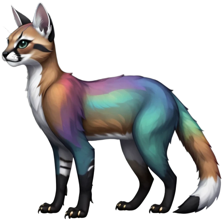 Colorful dark black gloomy spooky pointy foggy smoky points-marked white glorious iridescent divine exotic cute cool beautiful beautiful fantasy-caracal-civet-genet-sergal-vernid-Gryphon-Cacomistle-Trico-oncilla-animal-Fakémon-hybrid-fursona (full body) emoji