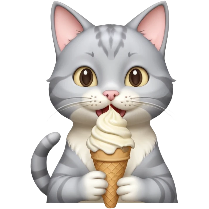 cute gray cat portrait, head and shoulders only, licking an ice cream cone, funny happy expression, 3D cartoon, mobile game icon style, clean background, no text, no watermark
 emoji