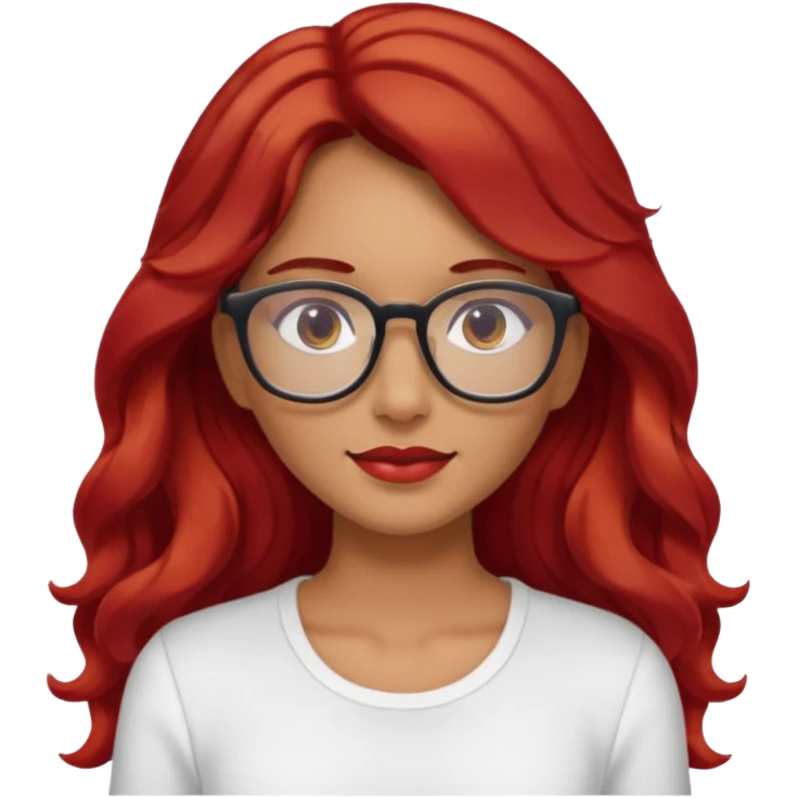 Crespa peli roja tono fuerte , trigueña , con lentes y top blanco pelo largo  emoji