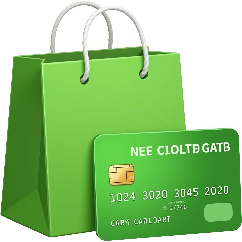 Bright green shopping and credit card emoji