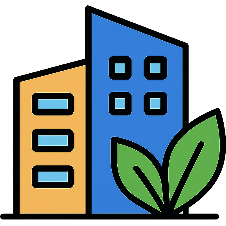 Modern building silhouette with integrated green elements, representing elegant corporate environmental integration emoji
