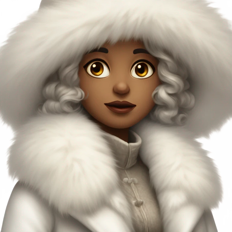 a girl with a white big fluffy fur hat and white fur coat, Ada Gladys Killins, aestheticism, a character portrait emoji