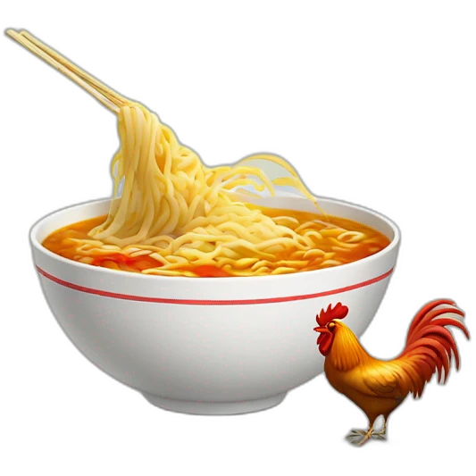 rooster eating noodle soup from umbrella emoji