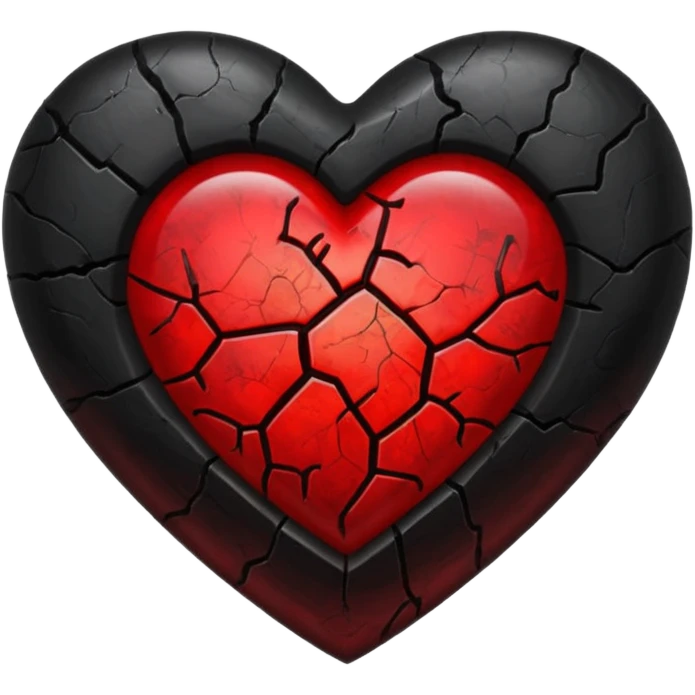iOS style emoji, dark fantasy heart, black cracked heart, red inner glow, glossy emoji