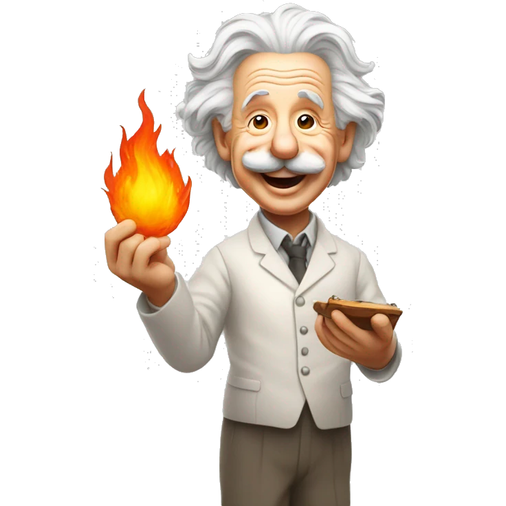 happy albert einstein holding fire in his hand emoji