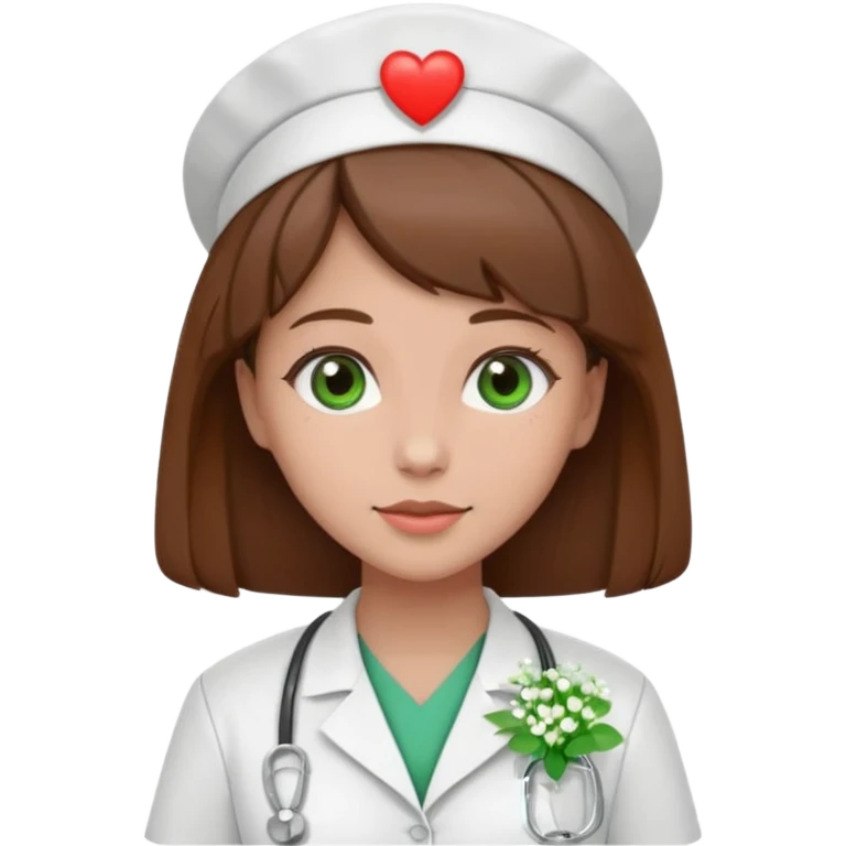 Brown hair Nurse with green heart and Gypsophila surround her head emoji