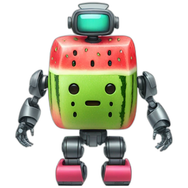 Robot with iphone face and watermelon body emoji