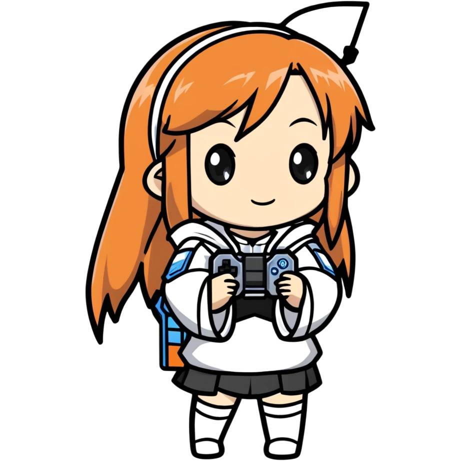 Asuna from Sword Art Online holding a video game, cartoonish sticker style emoji