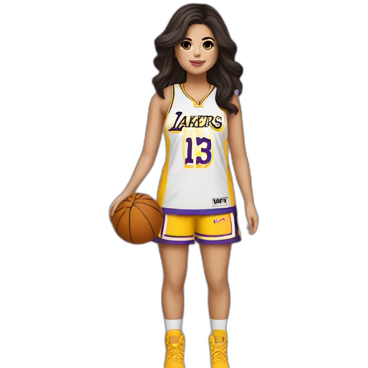 selena gomez with yellow lakers jersey emoji