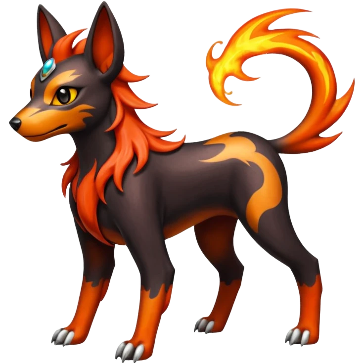 Fiery solarpunky elemental colorful hot will-o-wispy Houndoom-Torracat-Genesect-Pokémon-Fakémon-hybrid-creature emoji