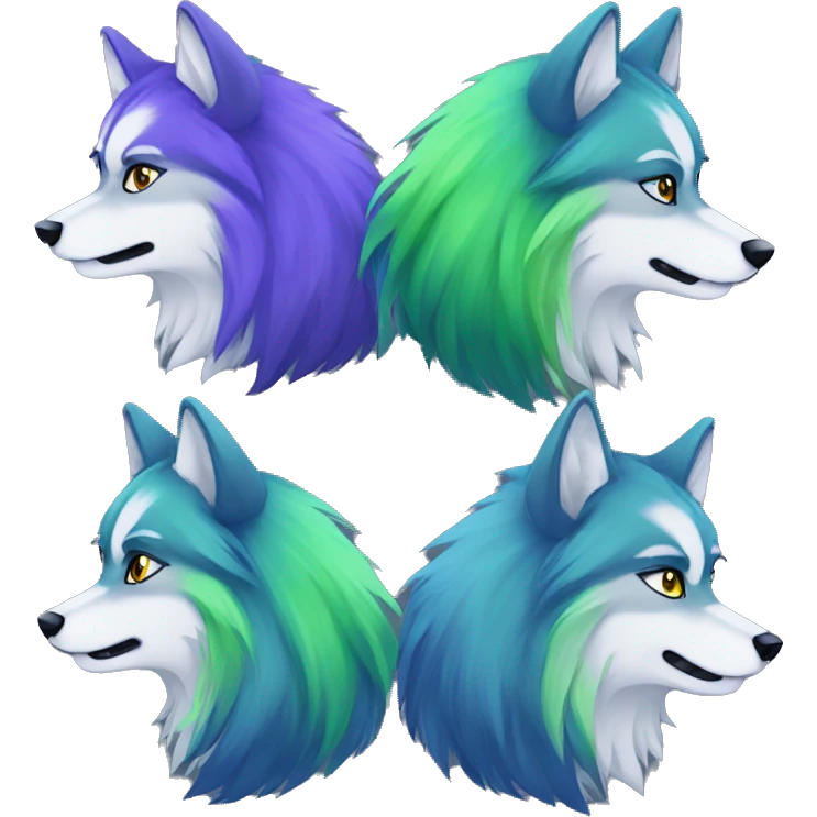 Blue fur purple and green hair strands wolf  emoji