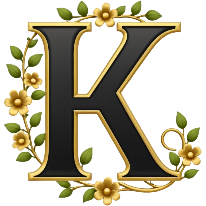 Shint Black monogram use both letter K and the letter B outlined with gold and a gold flowervine around the left side emoji