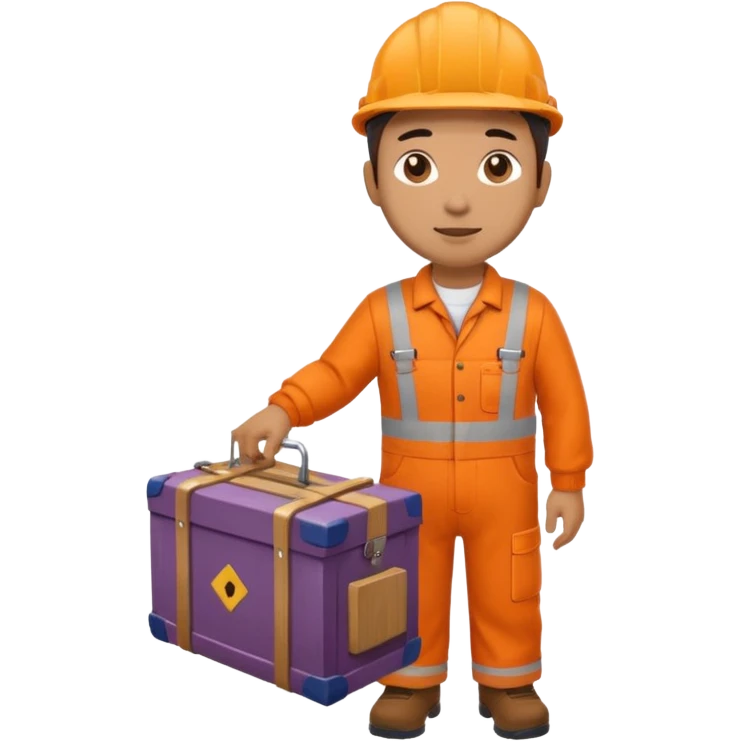 railway engineer, orange overalls carrying a box emoji
