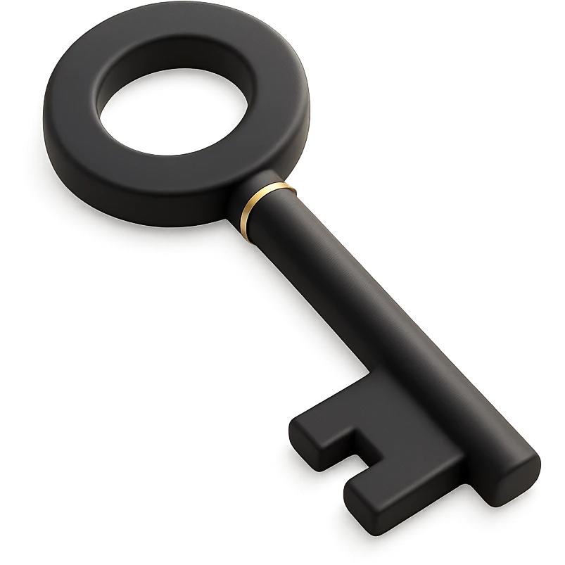 a minimalist key silhouette in 3D black style emoji