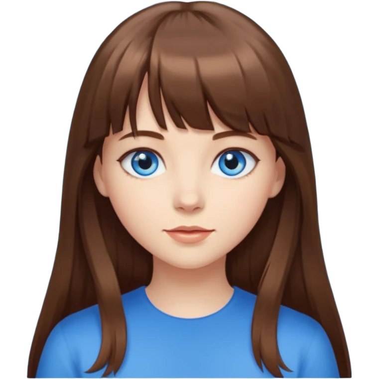 girl with long brown hair and bangs and blue eyes  emoji