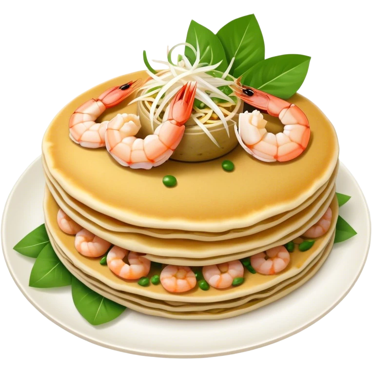 Cinematic Realistic B√°nh x√®o Dish Emoji, depicted as a crispy Vietnamese pancake filled with shrimp, pork, and bean sprouts rendered with dynamic textures and vibrant, appetizing lighting. emoji