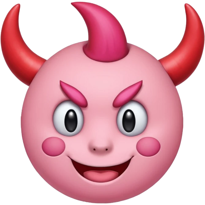 Kirby sitting with devil red horns emoji