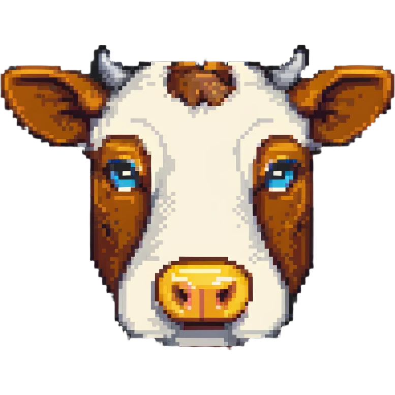 ultra-minimal blocky Minecraft cow head emoji with only 2 large colorful square pixels, extremely simple, chunky, playful, childlike emoji