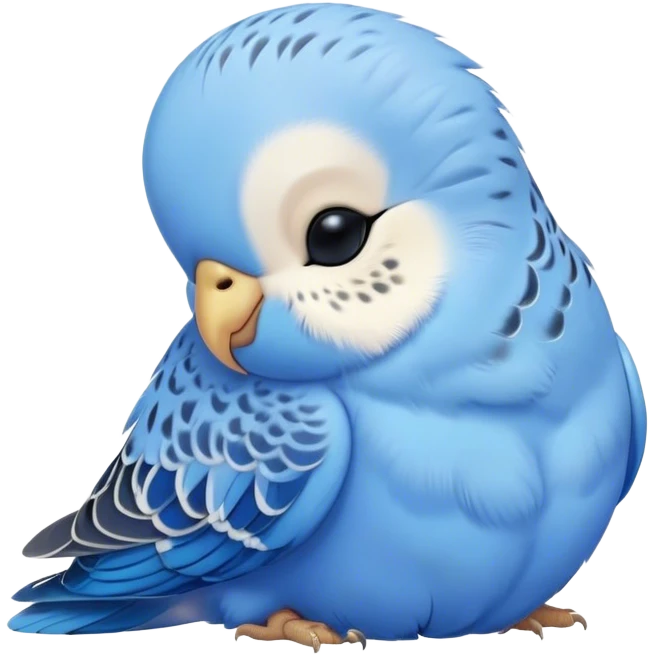 Meme-Worthy Cute Sleeping Blue Budgie Portrait Emoji, Head resting peacefully with a contented smile, showcasing a petite, delicate build and a luxuriously soft blue feathered fur, eyes shut in a serene nap, Simplified yet hilariously adorable features, highly detailed, glowing with a soft, drowsy light, high shine, relaxed and utterly lovable, stylized with an air of playful laziness, bright and heartwarming, soft glowing outline, capturing the essence of a comically sleepy budgie, so meme-worthy it feels like it could instantly become the next viral sensation of adorable slumber! emoji