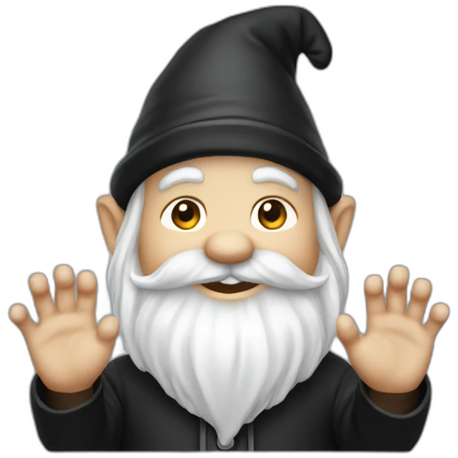gnome waving hey in black clothing emoji