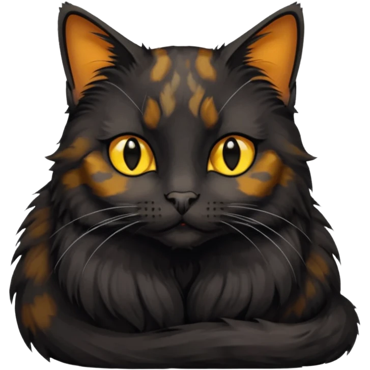 Tourtish black cat with yellow eyes loafing/sitting long and not fluffy emoji