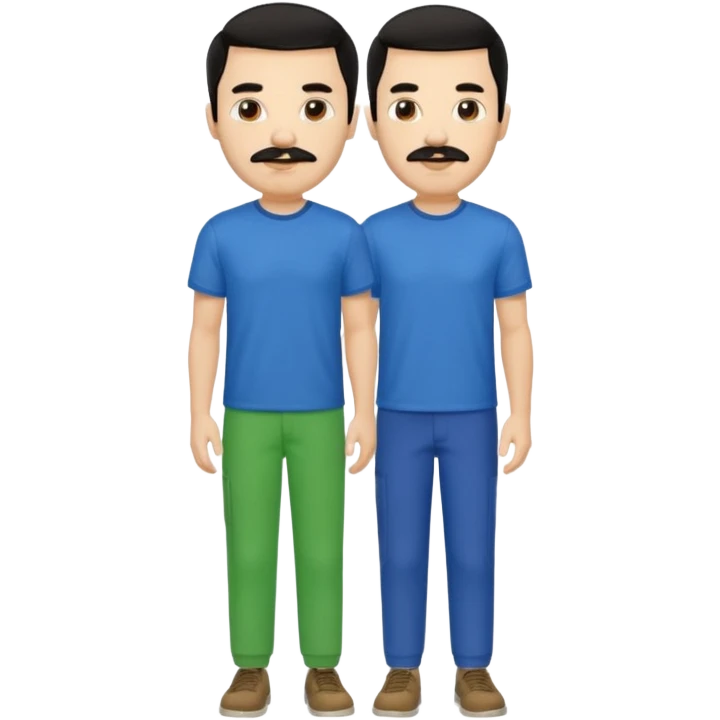 A man with black hair and too short beard and moustache and him wear a blue t shirt and green colour colour  emoji