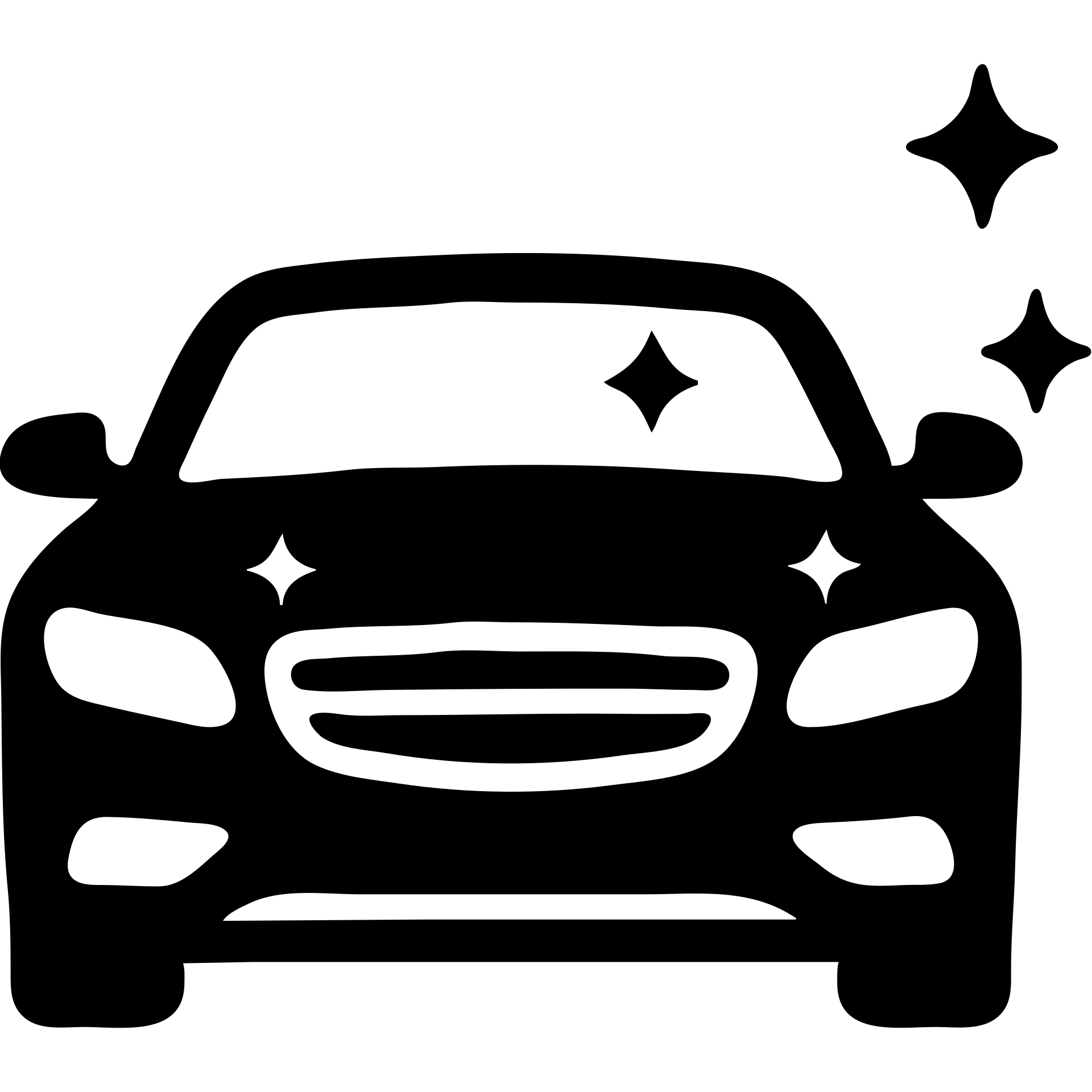 solid icon of a premium luxury car, glossy black with several small stars and clear reflections, pristine spotless appearance, minimal and elegant emoji