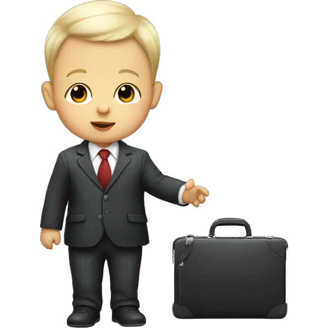 White infant baby wearing a business suit carrying a briefcase emoji