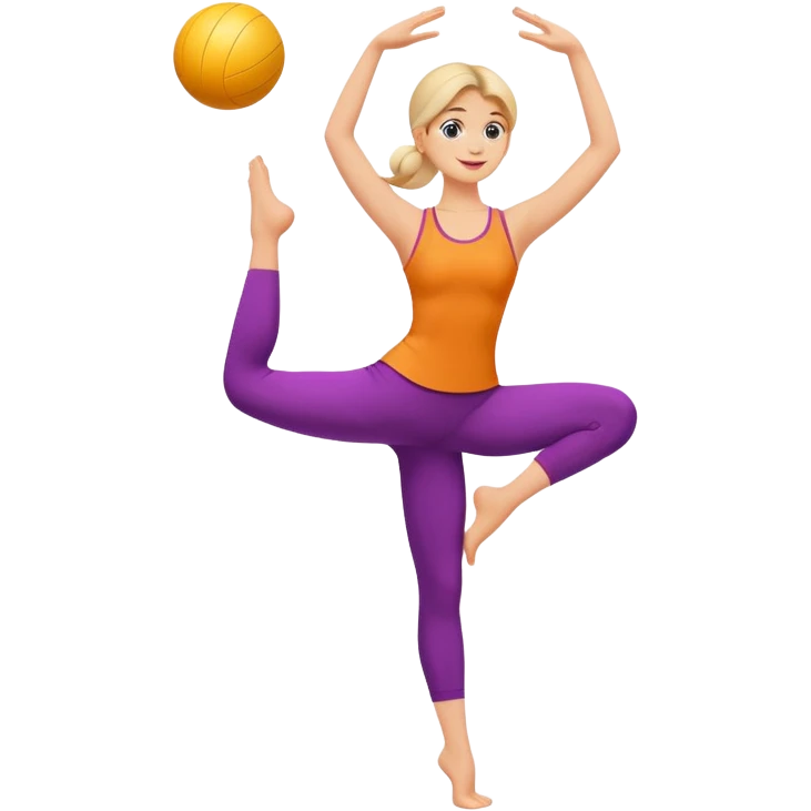 A minimalist vector emoji of a person standing on one leg in an arabesque pose, holding a fitness ball. Clean lines, flat design, vibrant energetic colors. emoji