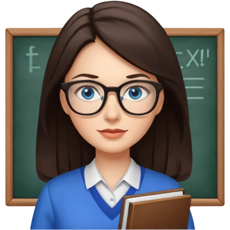 long dark brown hair blue eyes glasses teacher female emoji