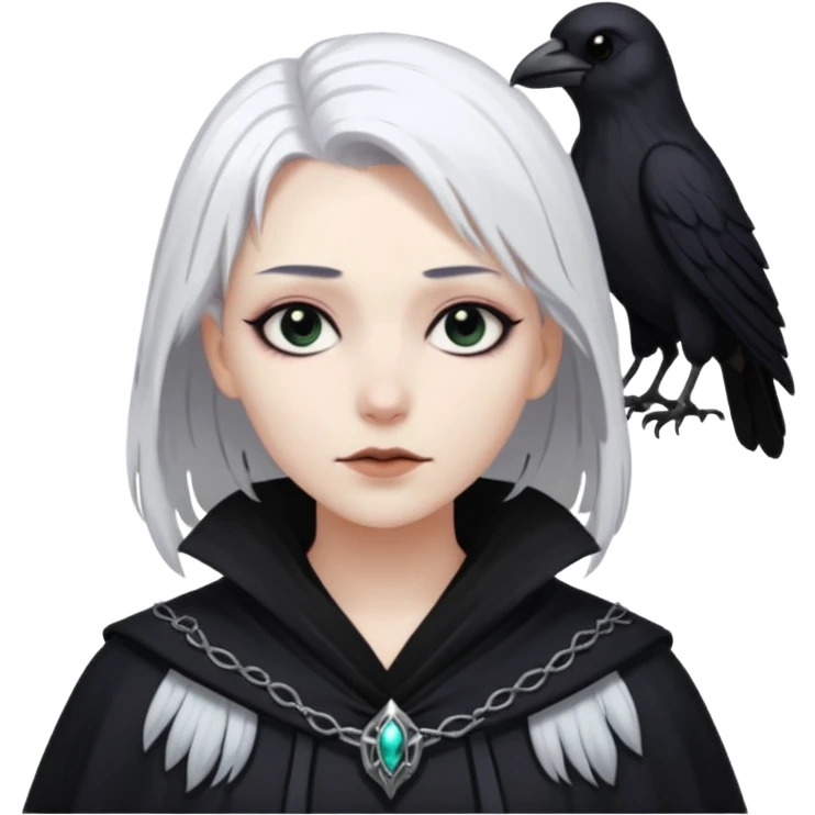 necromancer with black raven outfit wihte hair emoji