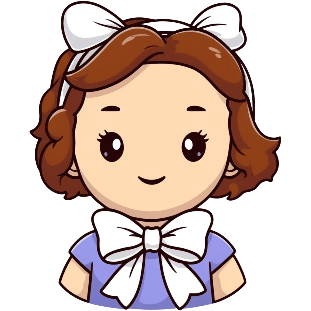 White girl with brown wavy hair and white bow on her head emoji