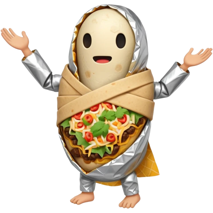 A burrito with arms and legs and no face emoji