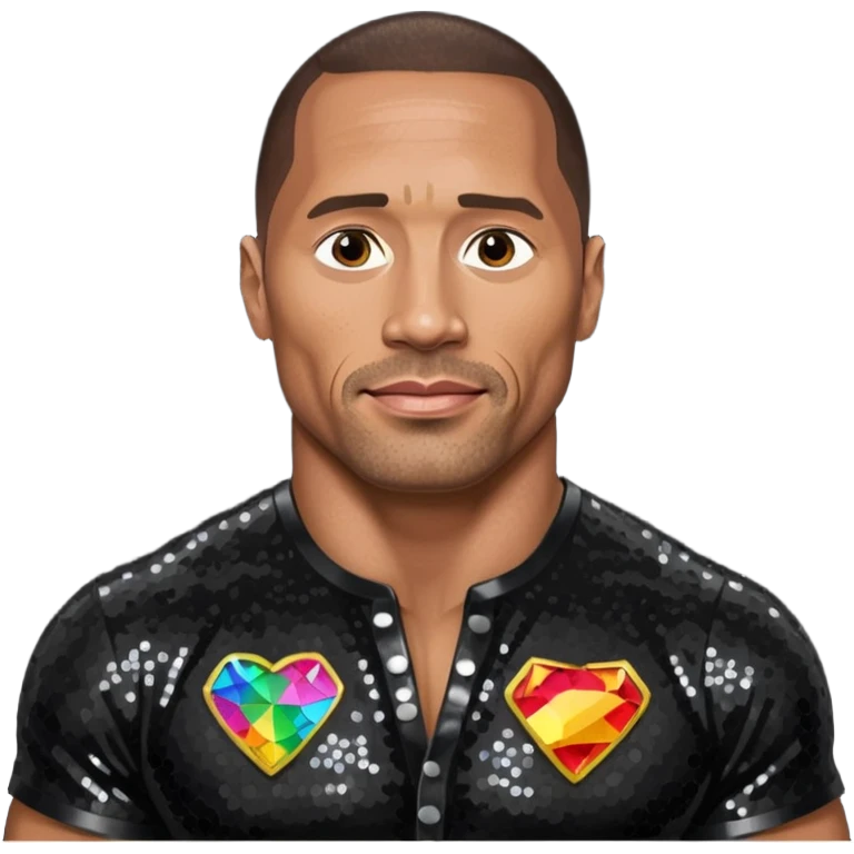 Dwayne Johnson with dark brown hair, black sequin outfit emoji