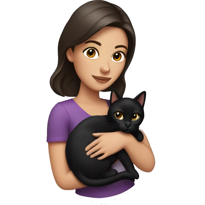 Pretty brunette woman holding Black cat emoji