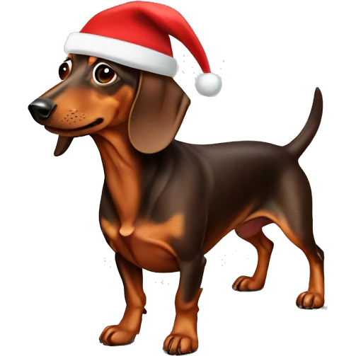 Brown dachshund with a Santa hat emoji