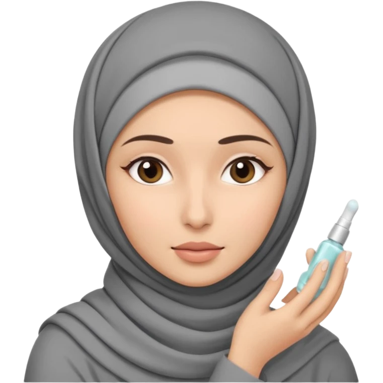 wanita berhijab abu-abu lagi skincare di muka emoji