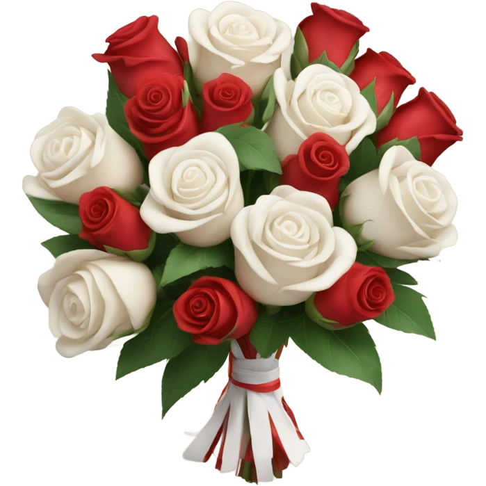 Big bouquet of white and red roses binded and wrapped with paper emoji