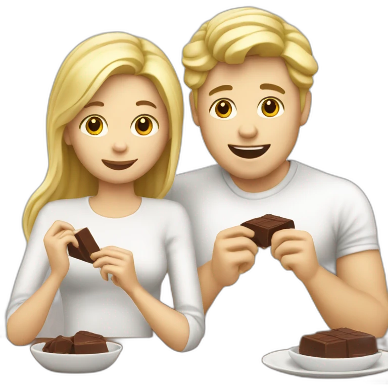 blond white couple eating chocolat emoji