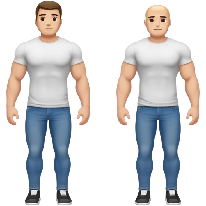 full body bulky male figure standing wearing casual clothes, muscular build, not overweight but not skinny, t-shirt and jeans emoji