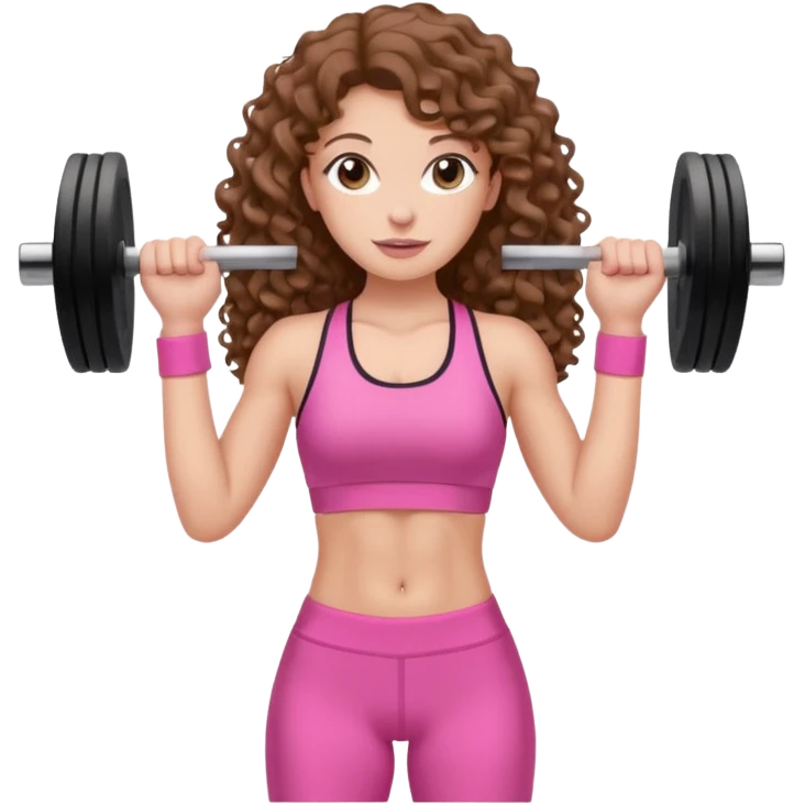 pale white girl with long brown curly hair weight training pink emoji