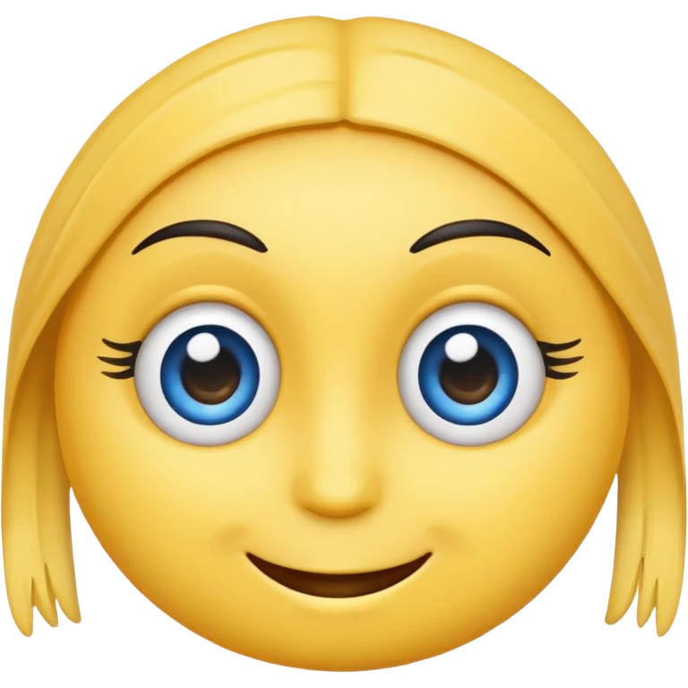 yellow emoji with big blue eyes, smiling, with eyebrows and eyelashes emoji