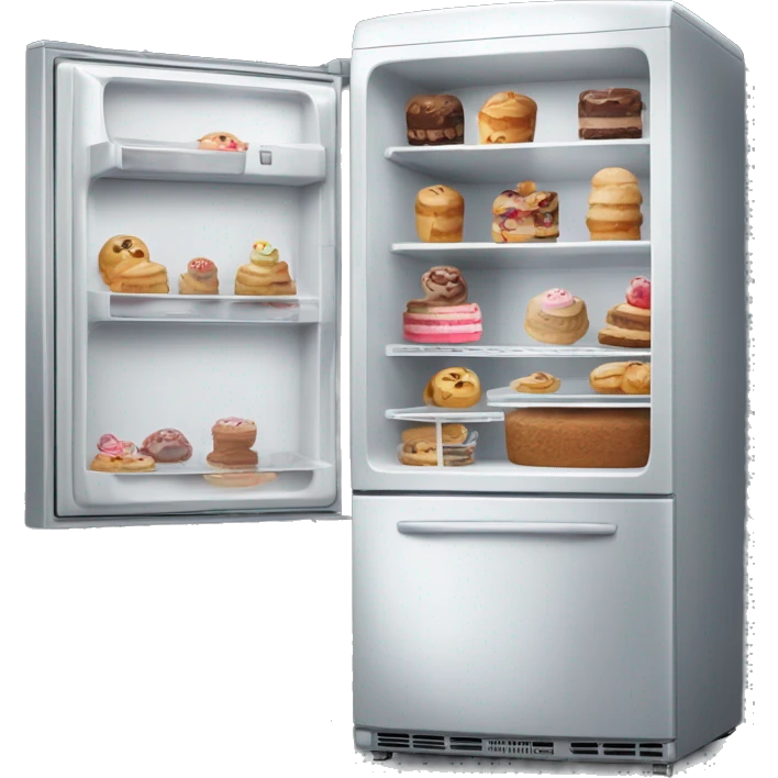 Un frigo ouvert avec des gâteaux  emoji