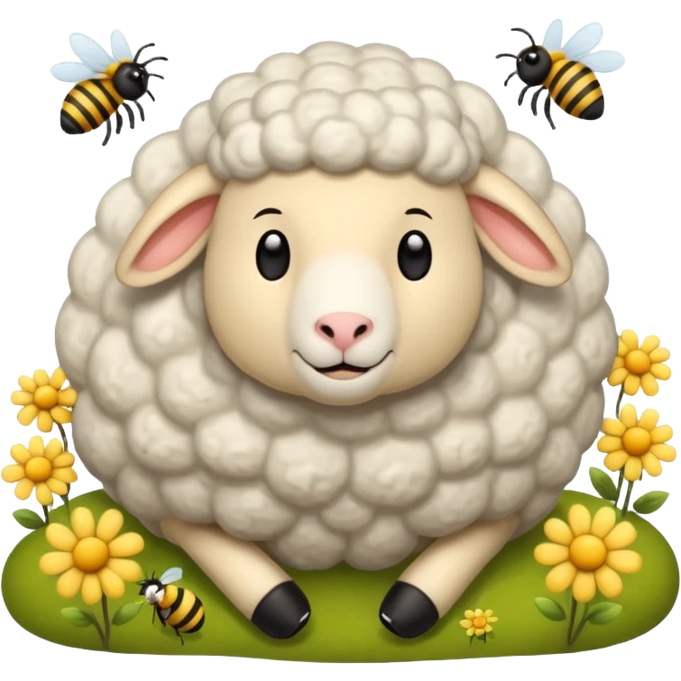 sleepy sheep in the field and a bee emoji