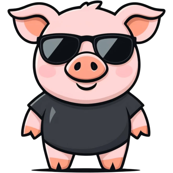 Pig wearing black t-shirt and sunglasses emoji
