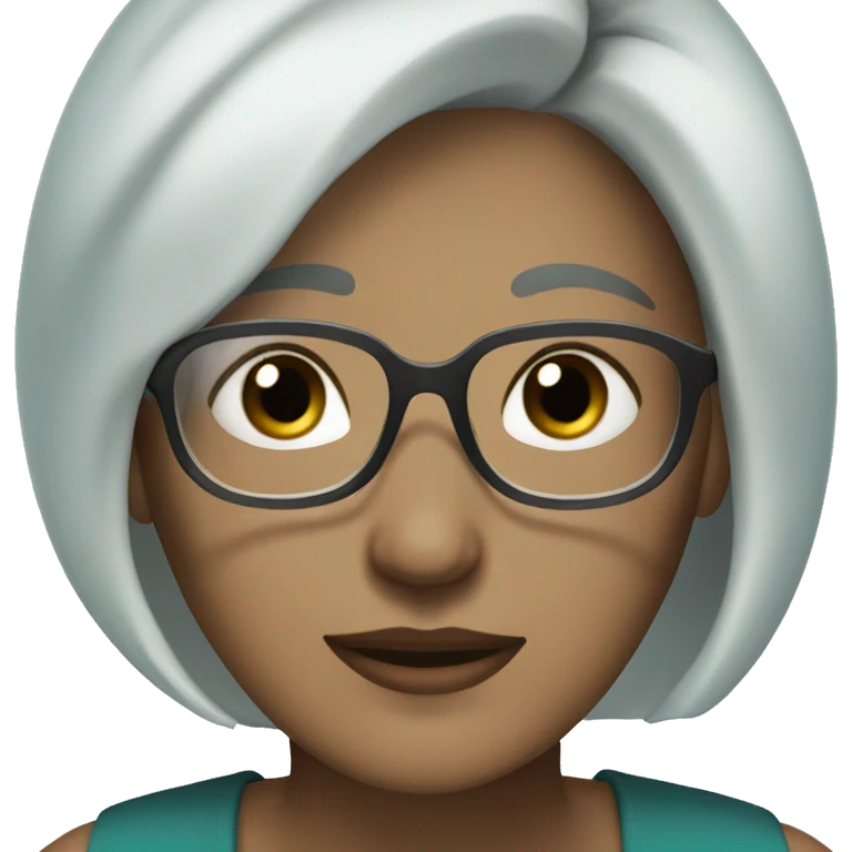 Woman with short gray hair, teal eyes and black rimed glasses  emoji