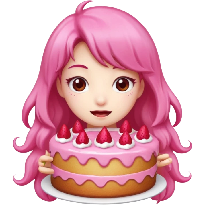 kawaii  woman holding pink runny gooey strawberry jam monster cake   emoji